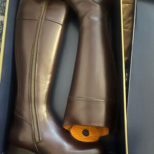 Fairfax & Favor Regina regular fit mahogany leather flat knee high boots